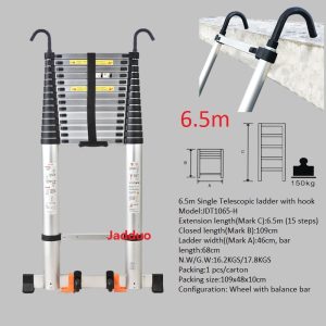 Upgrade Single Telescopic Ladder with Hook+balance Bar Silver Industrial Outdoor Ningbo Free Spare Parts Aluminum Ladders