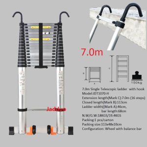 Upgrade Single Telescopic Ladder with Hook+balance Bar Silver Industrial Outdoor Ningbo Free Spare Parts Aluminum Ladders