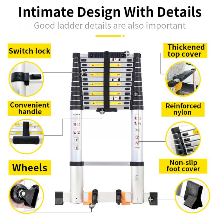 Pole Single Telescopic Ladder with balance bar-2