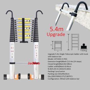 Upgrade Single Telescopic Ladder with Hook+balance Bar Silver Industrial Outdoor Ningbo Free Spare Parts Aluminum Ladders