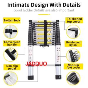 Single Telescopic Ladder Multipurpose Tools Safety Stable Folding Ladders Aluminum Industrial 150kg Load Capacity Silver