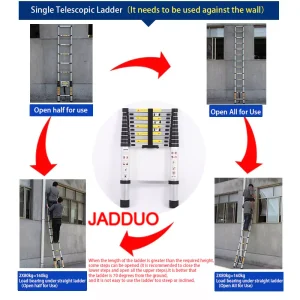Single Telescopic Ladder Multipurpose Tools Safety Stable Folding Ladders Aluminum Industrial 150kg Load Capacity Silver