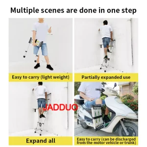 Single Telescopic Ladder Multipurpose Tools Safety Stable Folding Ladders Aluminum Industrial 150kg Load Capacity Silver