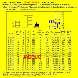 Single Telescopic Ladder Multipurpose Tools Safety Stable Folding Ladders Aluminum Industrial 150kg Load Capacity Silver