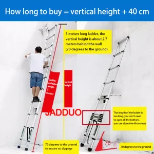 Single Telescopic Ladder Multipurpose Tools Safety Stable Folding Ladders Aluminum Industrial 150kg Load Capacity Silver