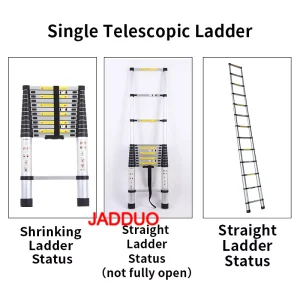 Single Telescopic Ladder Multipurpose Tools Safety Stable Folding Ladders Aluminum Industrial 150kg Load Capacity Silver