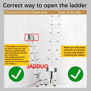 Single Telescopic Ladder Multipurpose Tools Safety Stable Folding Ladders Aluminum Industrial 150kg Load Capacity Silver