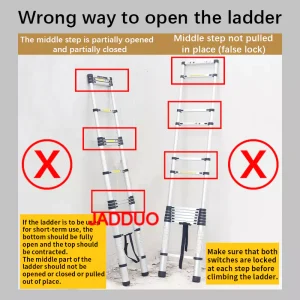 Single Telescopic Ladder Multipurpose Tools Safety Stable Folding Ladders Aluminum Industrial 150kg Load Capacity Silver