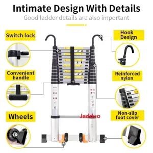 Upgrade Single Telescopic Ladder with Hook+balance Bar Silver Industrial Outdoor Ningbo Free Spare Parts Aluminum Ladders