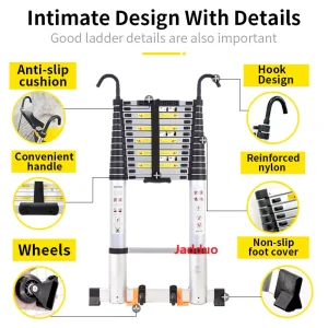 Pole Single Telescopic Ladder with Hook+Balance bar