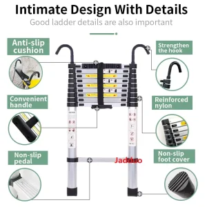 Extension Tube Aluminum Single Telescopic Ladder with Hook and Anti-slip cushion