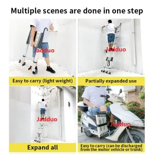 Upgrade Single Telescopic Ladder with Hook+balance Bar Silver Industrial Outdoor Ningbo Free Spare Parts Aluminum Ladders