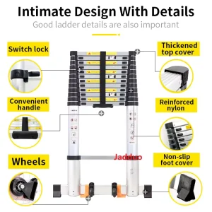 Upgrade Single Telescopic Ladder with balance Bar Silver Industrial Outdoor Ningbo Free Spare Parts Aluminum Ladders