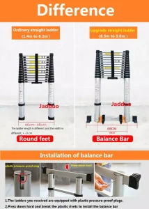 Upgrade Single Telescopic Ladder with Hook+balance Bar Silver Industrial Outdoor Ningbo Free Spare Parts Aluminum Ladders