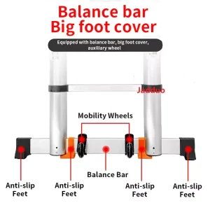 Upgrade Single Telescopic Ladder with Hook+balance Bar Silver Industrial Outdoor Ningbo Free Spare Parts Aluminum Ladders