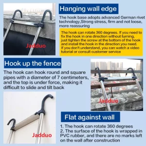 Extension Tube Aluminum Single Telescopic Ladder with Hook and Anti-slip cushion