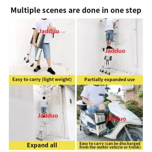 Upgrade Single Telescopic Ladder with balance Bar Silver Industrial Outdoor Ningbo Free Spare Parts Aluminum Ladders