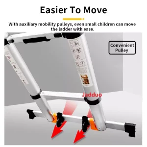 Upgrade Single Telescopic Ladder with balance Bar Silver Industrial Outdoor Ningbo Free Spare Parts Aluminum Ladders