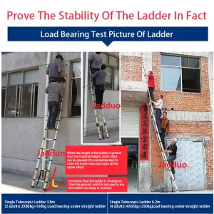 Upgrade Single Telescopic Ladder with balance Bar Silver Industrial Outdoor Ningbo Free Spare Parts Aluminum Ladders