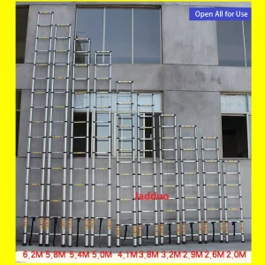 Upgrade Single Telescopic Ladder with balance Bar Silver Industrial Outdoor Ningbo Free Spare Parts Aluminum Ladders