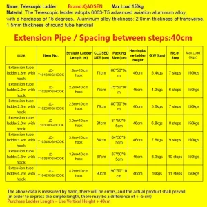 Extension Tube Single Telescopic Ladder with Hook