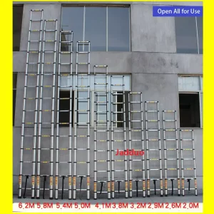 Upgrade Single Telescopic Ladder with Hook+balance Bar Silver Industrial Outdoor Ningbo Free Spare Parts Aluminum Ladders