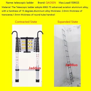 Extension Tube Aluminum Single Telescopic Ladder with Hook and Anti-slip cushion