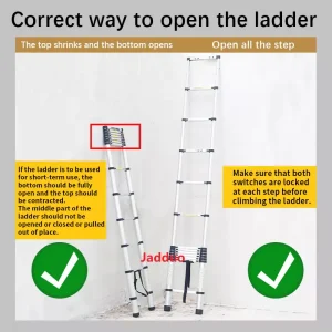 Upgrade Single Telescopic Ladder with balance Bar Silver Industrial Outdoor Ningbo Free Spare Parts Aluminum Ladders