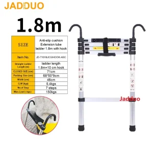 Extension Tube Aluminum Single Telescopic Ladder with Hook and Anti-slip cushion