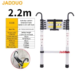 Extension Tube Aluminum Single Telescopic Ladder with Hook and Anti-slip cushion