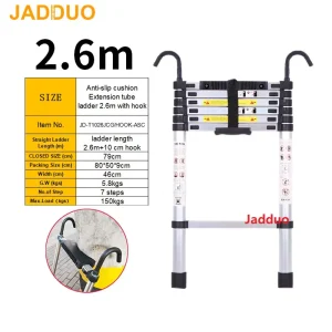 Extension Tube Aluminum Single Telescopic Ladder with Hook and Anti-slip cushion