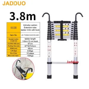 Extension Tube Aluminum Single Telescopic Ladder with Hook and Anti-slip cushion
