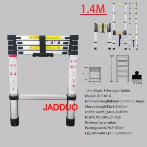 Single Telescopic Ladder Multipurpose Tools Safety Stable Folding Ladders Aluminum Industrial 150kg Load Capacity Silver
