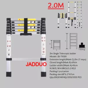 Single Telescopic Ladder Multipurpose Tools Safety Stable Folding Ladders Aluminum Industrial 150kg Load Capacity Silver