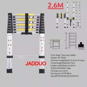 Single Telescopic Ladder Multipurpose Tools Safety Stable Folding Ladders Aluminum Industrial 150kg Load Capacity Silver