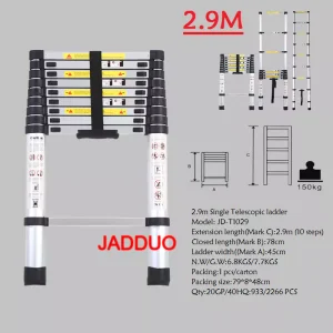 Single Telescopic Ladder Multipurpose Tools Safety Stable Folding Ladders Aluminum Industrial 150kg Load Capacity Silver