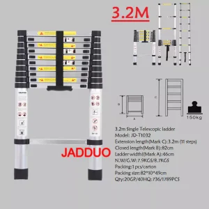 Single Telescopic Ladder Multipurpose Tools Safety Stable Folding Ladders Aluminum Industrial 150kg Load Capacity Silver