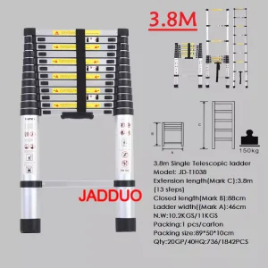 Single Telescopic Ladder Multipurpose Tools Safety Stable Folding Ladders Aluminum Industrial 150kg Load Capacity Silver