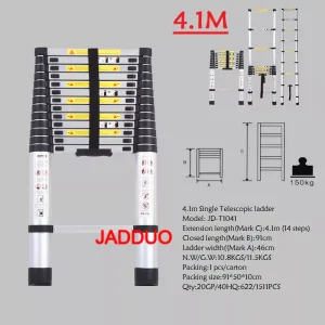 Single Telescopic Ladder Multipurpose Tools Safety Stable Folding Ladders Aluminum Industrial 150kg Load Capacity Silver