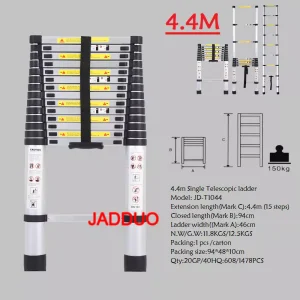 Single Telescopic Ladder Multipurpose Tools Safety Stable Folding Ladders Aluminum Industrial 150kg Load Capacity Silver