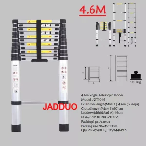 Single Telescopic Ladder Multipurpose Tools Safety Stable Folding Ladders Aluminum Industrial 150kg Load Capacity Silver