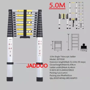 Single Telescopic Ladder Multipurpose Tools Safety Stable Folding Ladders Aluminum Industrial 150kg Load Capacity Silver