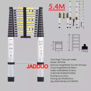 Single Telescopic Ladder Multipurpose Tools Safety Stable Folding Ladders Aluminum Industrial 150kg Load Capacity Silver