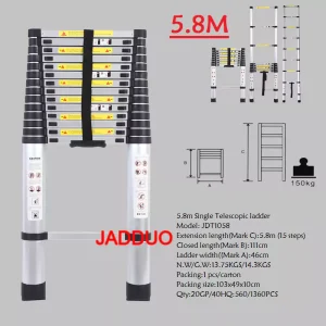 Single Telescopic Ladder Multipurpose Tools Safety Stable Folding Ladders Aluminum Industrial 150kg Load Capacity Silver