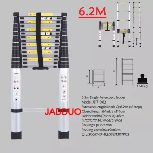 Single Telescopic Ladder Multipurpose Tools Safety Stable Folding Ladders Aluminum Industrial 150kg Load Capacity Silver