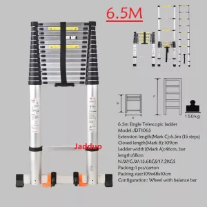 Upgrade Single Telescopic Ladder with balance Bar Silver Industrial Outdoor Ningbo Free Spare Parts Aluminum Ladders
