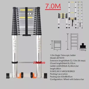 Upgrade Single Telescopic Ladder with balance Bar Silver Industrial Outdoor Ningbo Free Spare Parts Aluminum Ladders