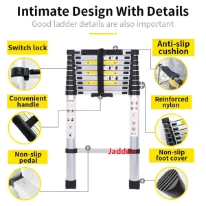 Extension Tube Single Telescopic Ladder with Anti-slip cushion