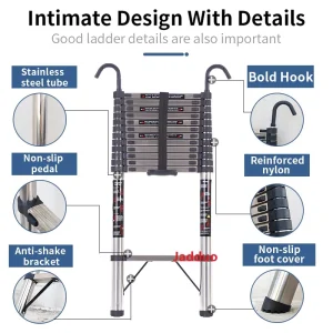 Step 30cm Steel Single Telescopic Ladder with Hook