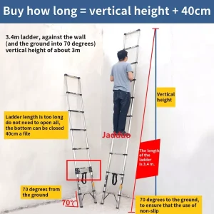 Step 30cm Steel Single Telescopic Ladder with Hook